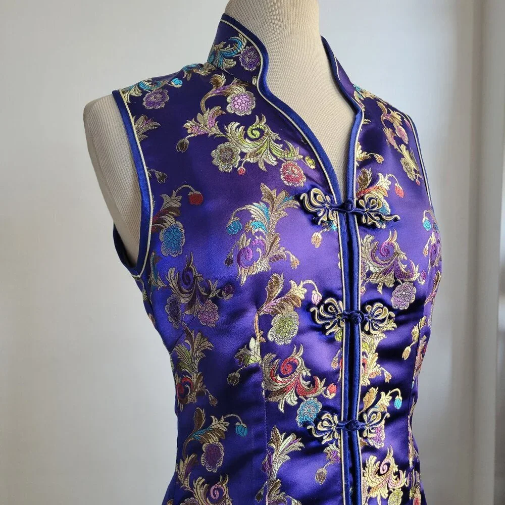 Tangyi Vintage Asian/Japanese Custom-made Floral Purple Dress (Size: S)